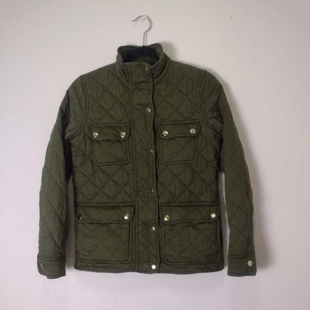 J. Crew Green Quilted Downtown Field Jacket Size XXS - Picture 2 of 16